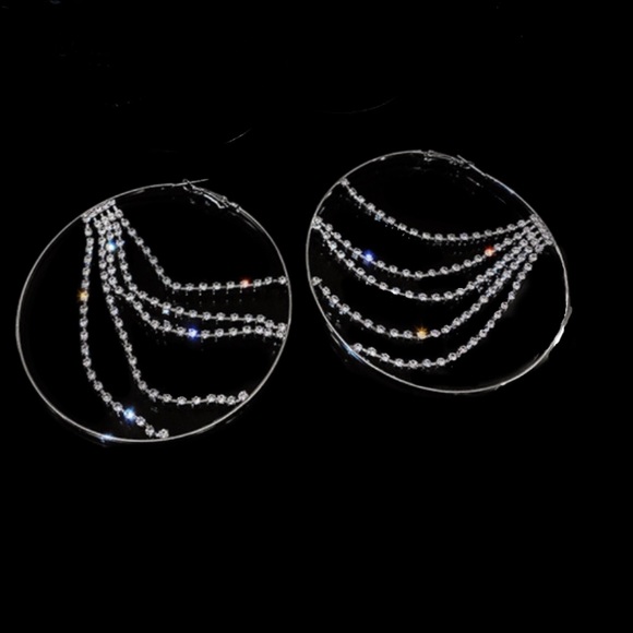 NEW/HANDMADE Sterling Silver & Swarovski Crystal Rhinestone Large Hoop Earrings - Picture 4 of 6
